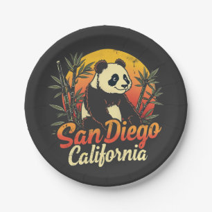 Prato De Papel San Diego California Retro Sunset Vintage Panda
