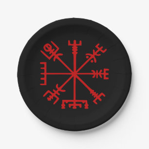 Prato De Papel Sangue Vegvísir vermelho (compasso de Viking)