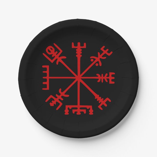 Prato De Papel Sangue Vegvísir vermelho (compasso de Viking) (Frente)