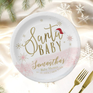 Prato De Papel Santa Baby Menina de Natal Chá de Bebê
