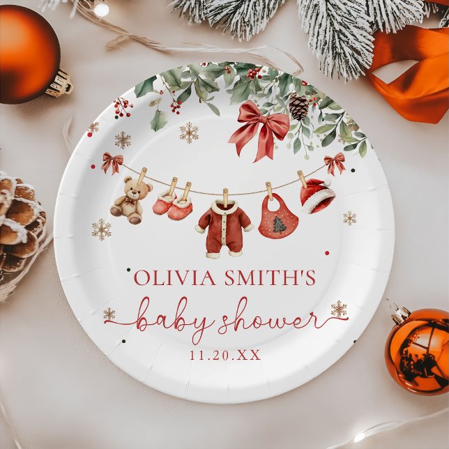 Prato De Papel Santa Baby Winter Christmas Baby Shower (Criador carregado)