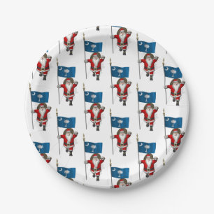 Prato De Papel Santa Claus Com Bandeira Da Carolina Do Sul