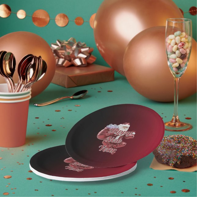 Prato De Papel Santa Claus Happy New Year Disposable Paper Plates (Múltiplo)