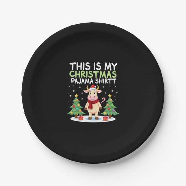 Prato De Papel Santa Cow Xmas Tree Lights This Is My Christmas Pa (Frente)