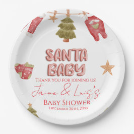 Prato De Papel Santa Girl Boy Holiday Baby Shower  