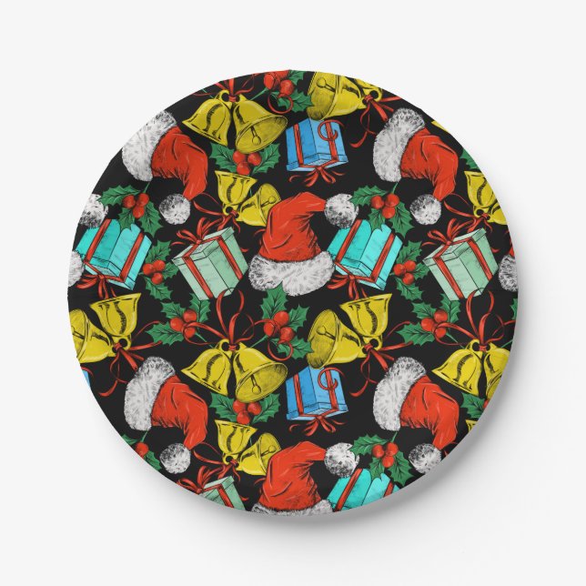 Prato De Papel Santa Hats e Placas de Papel Personalizadas do Pre (Frente)