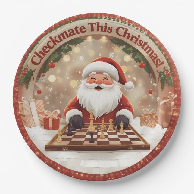 Prato De Papel Santa’s Next Move – Funny Chess Christmas Paper Pl (Frente)