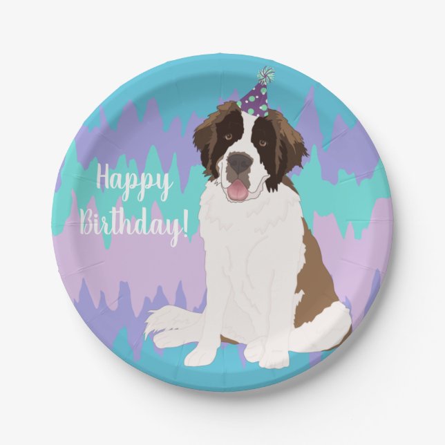 Prato De Papel Santo Bernard Birthday Paper Plate (Frente)