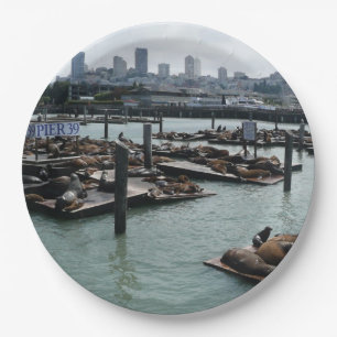 Prato De Papel São Francisco e Pier 39 Sea Lions City Skyline