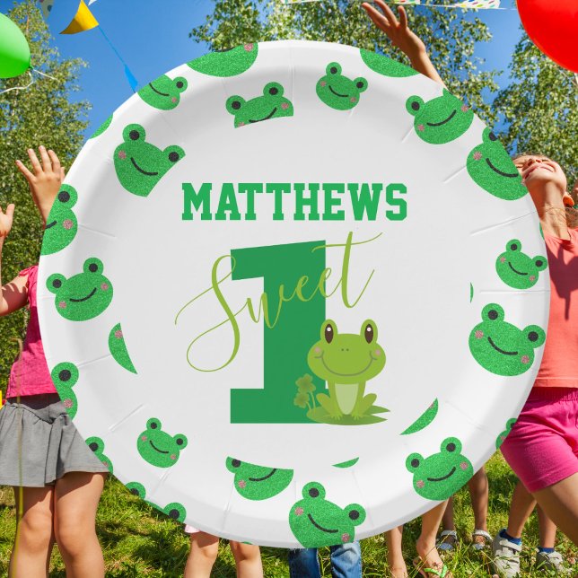 Prato De Papel Sapo doce Festa de aniversário (Frog Sweet Birthday Party Paper Plates)