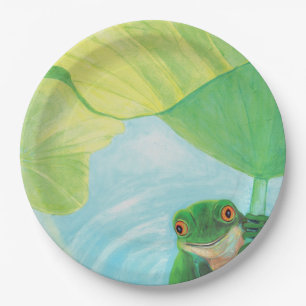 Prato De Papel Sapo verde em Lily Pad