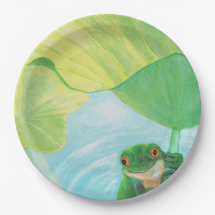 Prato De Papel Sapo verde em Lily Pad