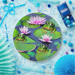 Prato De Papel Sapos De Lotus E Lily Pad
