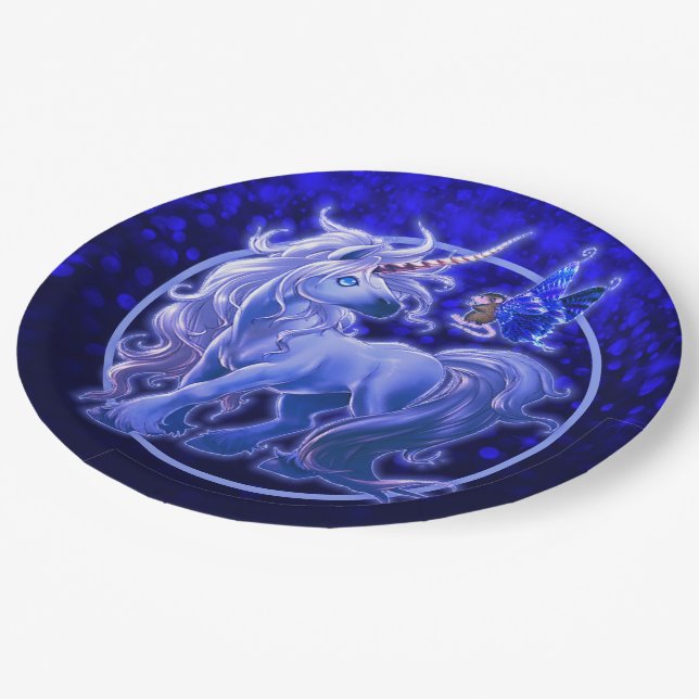 Prato De Papel Sapphire Sparkle Blue Unicorn (Inclinado)