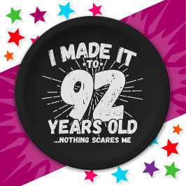 Prato De Papel Sarcástico de 92 anos Meme Engraçado 92º aniversár