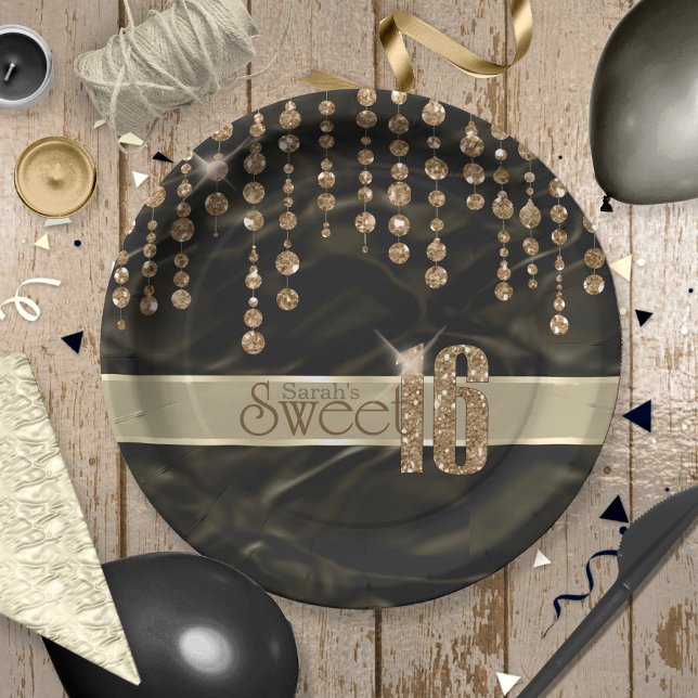 Prato De Papel Satin Jewel Sweet, 16 Black Dourado ID260 (Criador carregado)