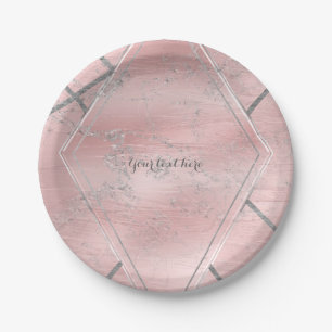 Prato De Papel Satin Pink e Prata Brilho Glam Estilo de Designer