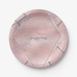 Prato De Papel Satin Pink & Silver Brilho Glam Estilo Designer