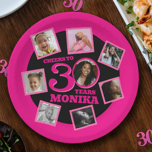 Prato De Papel Saúde aniversário de 30 anos 8 foto do nome rosa p