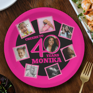 Prato De Papel Saúde aniversário de 40 anos 8 foto do nome rosa p