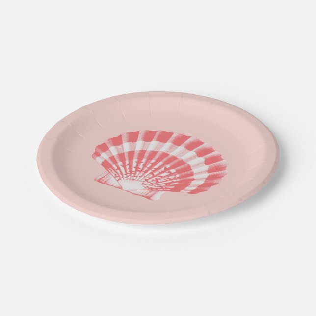 Prato De Papel Scallop Shell - cor-de-rosa coral e branco