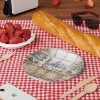 Prato De Papel Scandinavian Winter Kitchen Watercolor with Snowy 