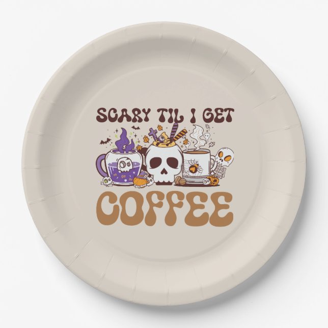 Prato De Papel Scary Til Eu Vou Pegar Café (Frente)
