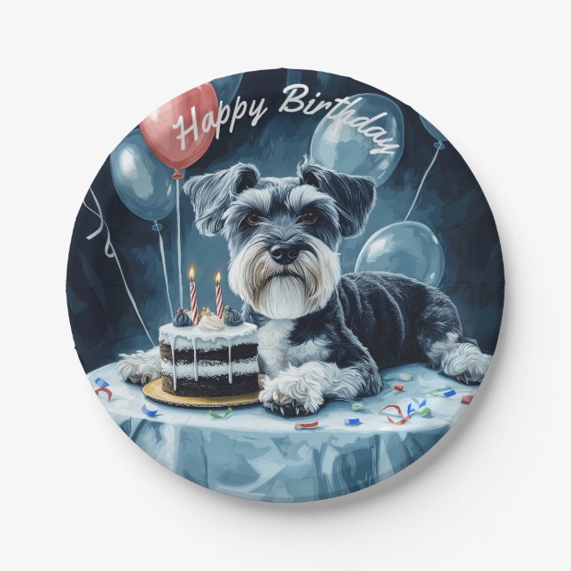 Prato De Papel Schnauzer Birthday (Frente)