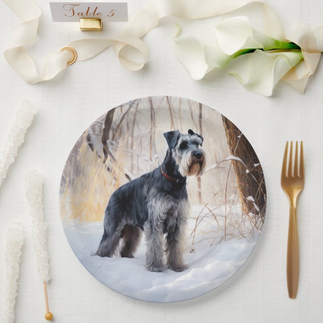 Prato De Papel Schnauzer Deixe Nevar Natal (Casamento)