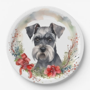 Prato De Papel Schnauzer Wreath Festivo Pup