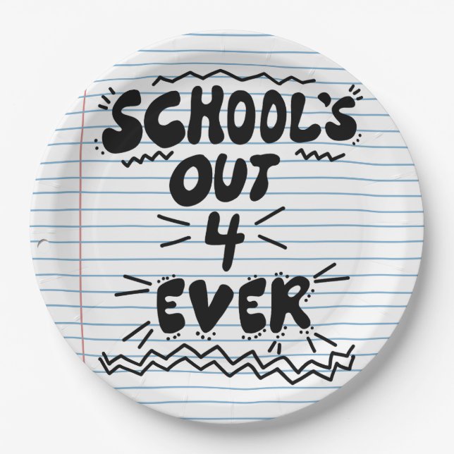 Prato De Papel School’s Out Forever Loose Leaf Paper Plates (Frente)