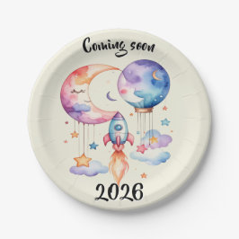 Prato De Papel Schwangerschaft verkünden Aquarell Heißluftballon 