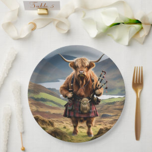 Prato De Papel Scottish Highland Cow Bagpiper,