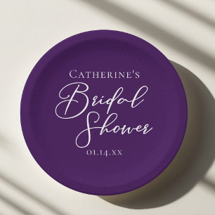 Prato De Papel Script branco personalizado de Chá de panela roxo