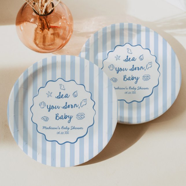 Prato De Papel Sea You Soon Baby Coastal Baby Shower (Criador carregado)