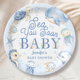Prato De Papel Sea You Soon Ocean Baby Shower Boy Blue 