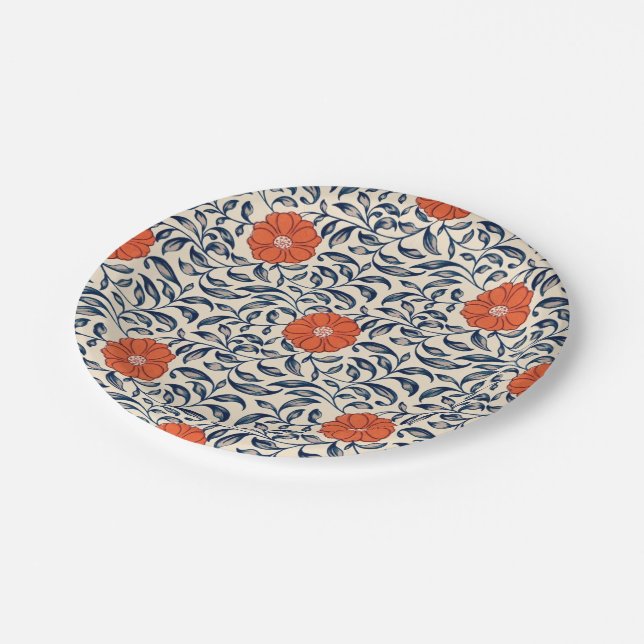 Prato De Papel Seamless floral pattern with vibrant orange flower (Inclinado)