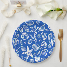 Prato De Papel Seashells Beach Wedes Blue White Cute Seaside