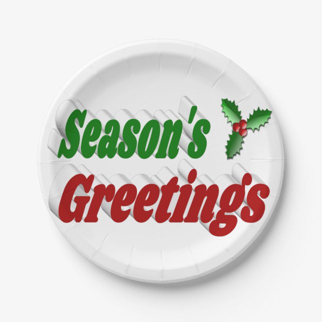 Prato De Papel Seasons cumprimenta Holly, tipografia Natal (Frente)