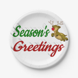 Prato De Papel Seasons Saudações Reindeer script Natal