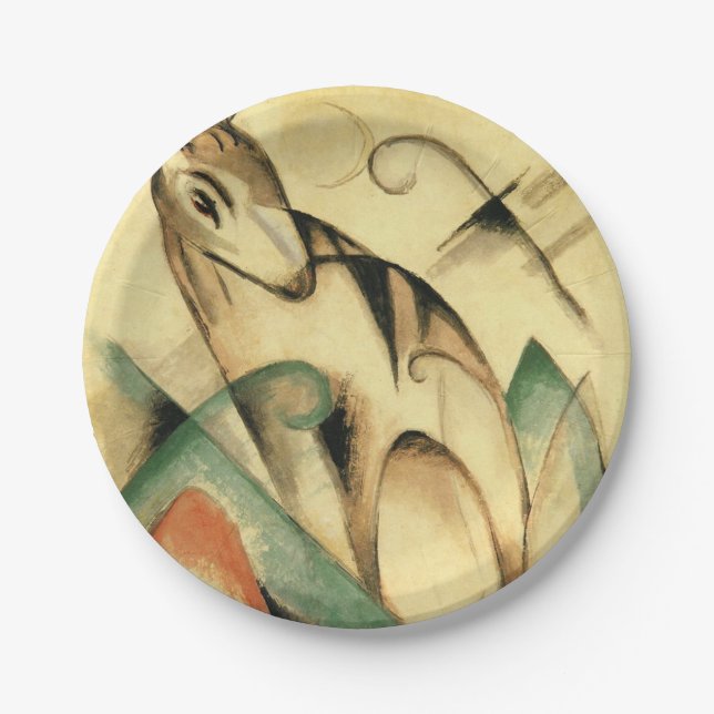 Prato De Papel Seated Mythical Animal (por Franz Marc) (Frente)