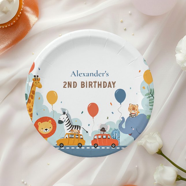 Prato De Papel Segundo aniversário De Carro Safari Race (Criador carregado)