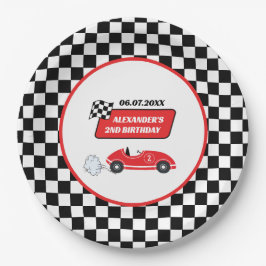 Prato De Papel Segundo aniversário de corridas de automóveis verm