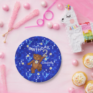 Prato De Papel Segundo aniversário de Urso de Dança