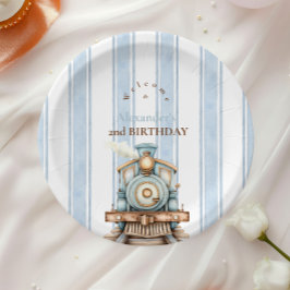 Prato De Papel Segundo aniversário do comboio azul Vintage