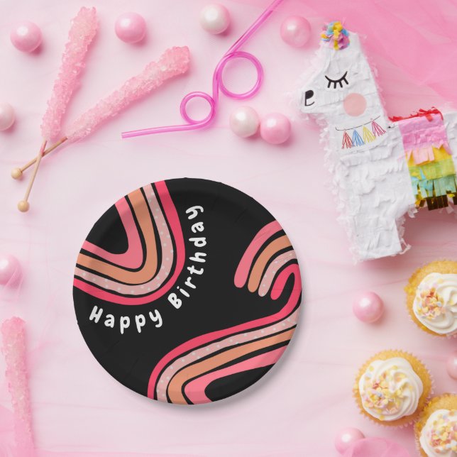 Prato De Papel Segundo Aniversário Dois Groovy Rainbow (Festa)