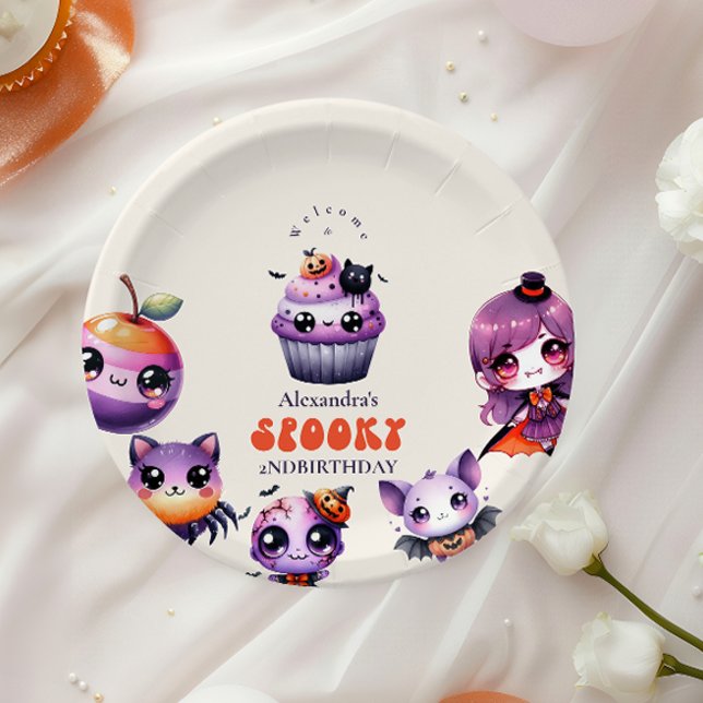Prato De Papel Segundo aniversário Feliz das Bruxas Pastel Kawaii (Criador carregado)