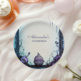 Prato De Papel Segundo aniversário Gótico Azul