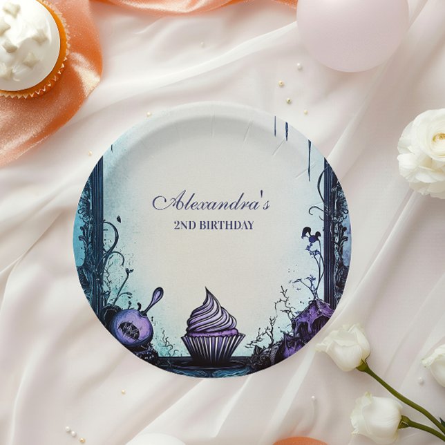 Prato De Papel Segundo aniversário Gótico Azul (Criador carregado)