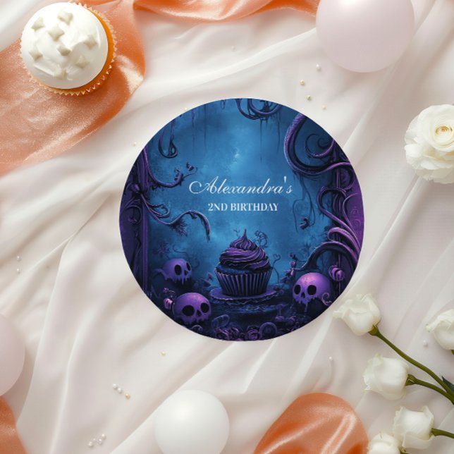 Prato De Papel Segundo aniversário Gótico Roxo do Dia das Bruxas (Criador carregado)